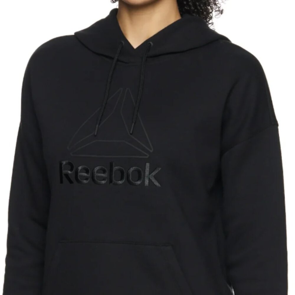 Reebok Women's PLUS Black Large Logo Hoodie with Pocket Size XXL  NWT #929